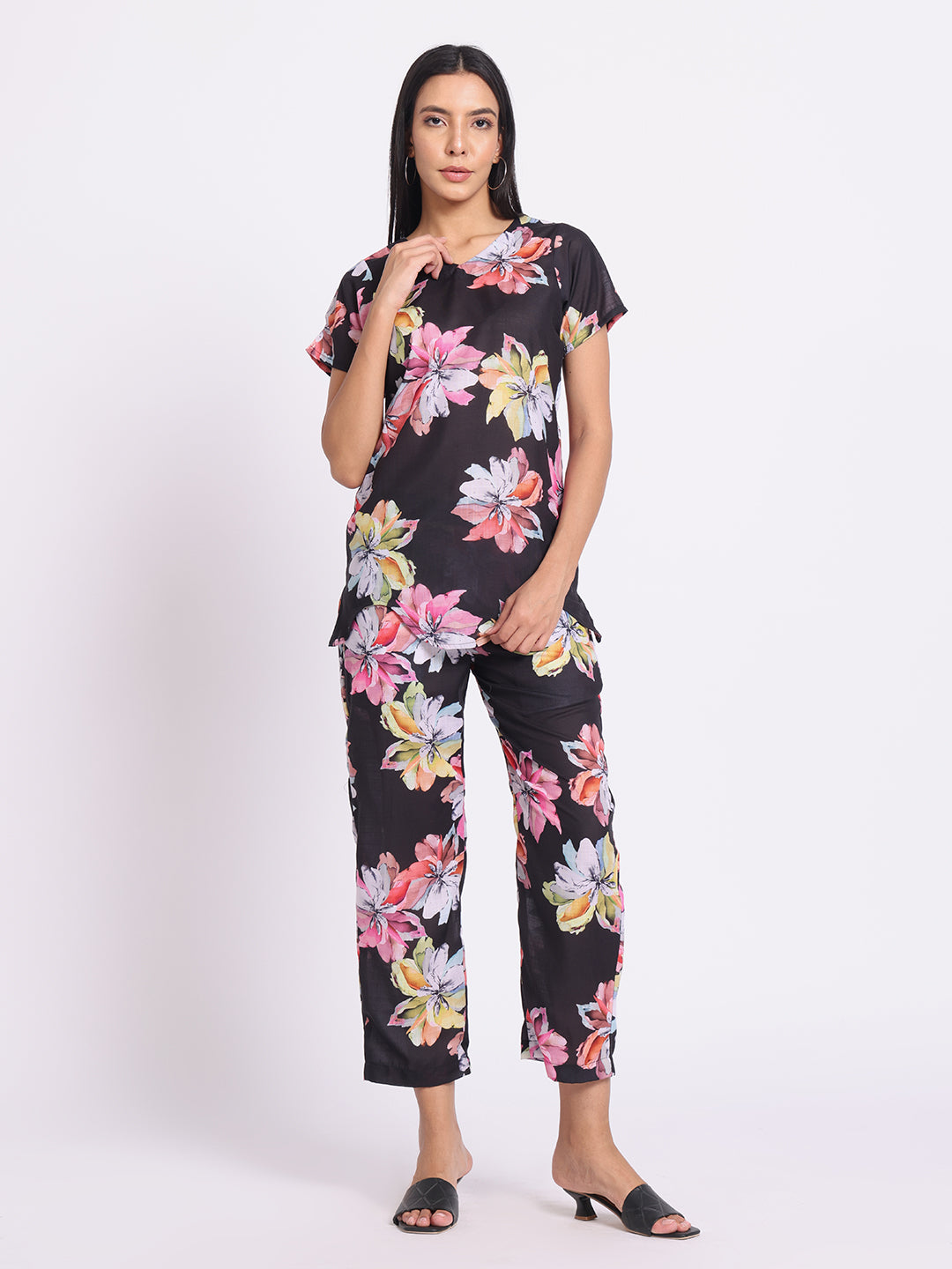 Floral Print Co Ord Set with Relaxed Fit Top and Straight Pants