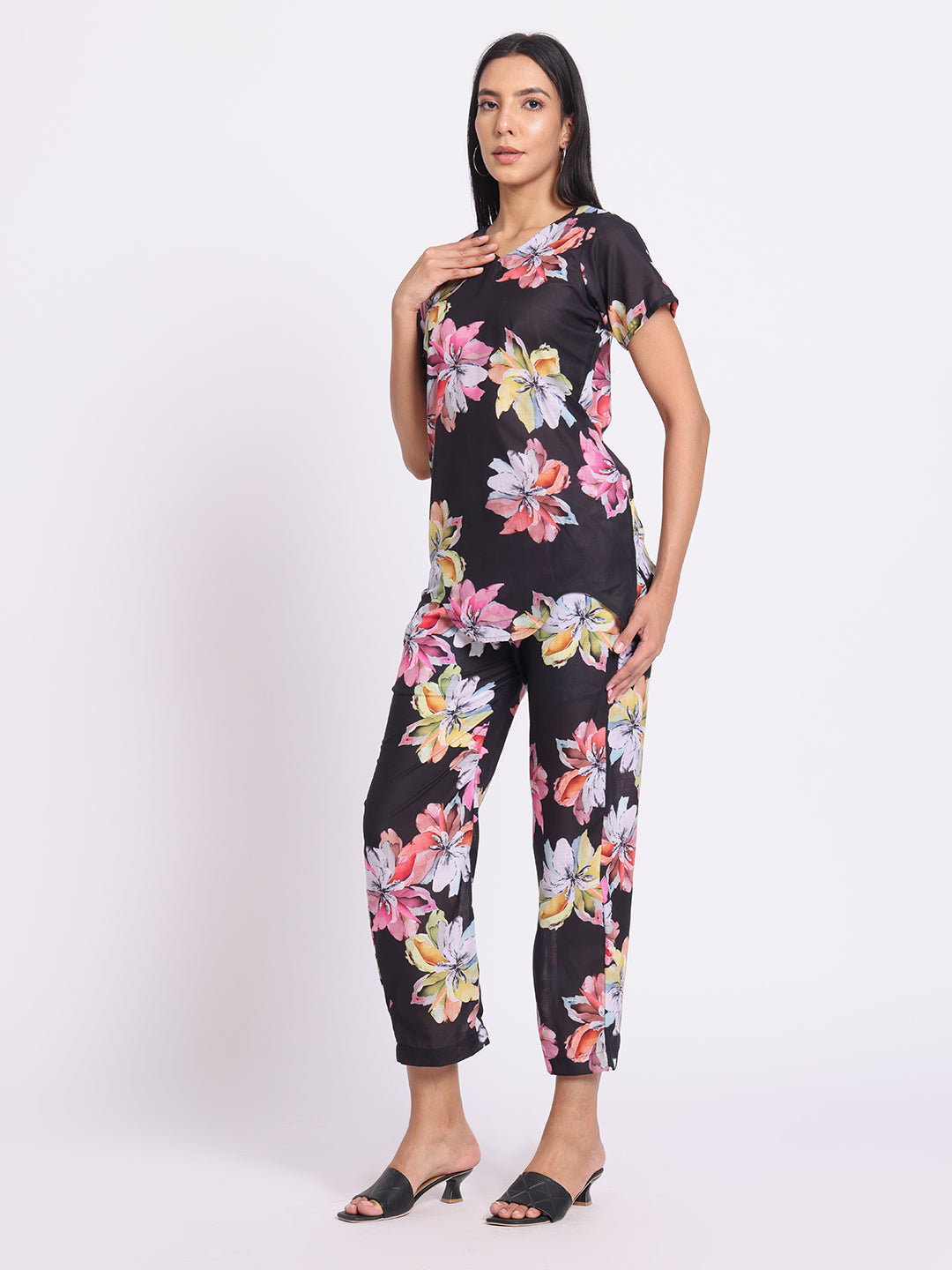 Floral Print Co Ord Set with Relaxed Fit Top and Straight Pants