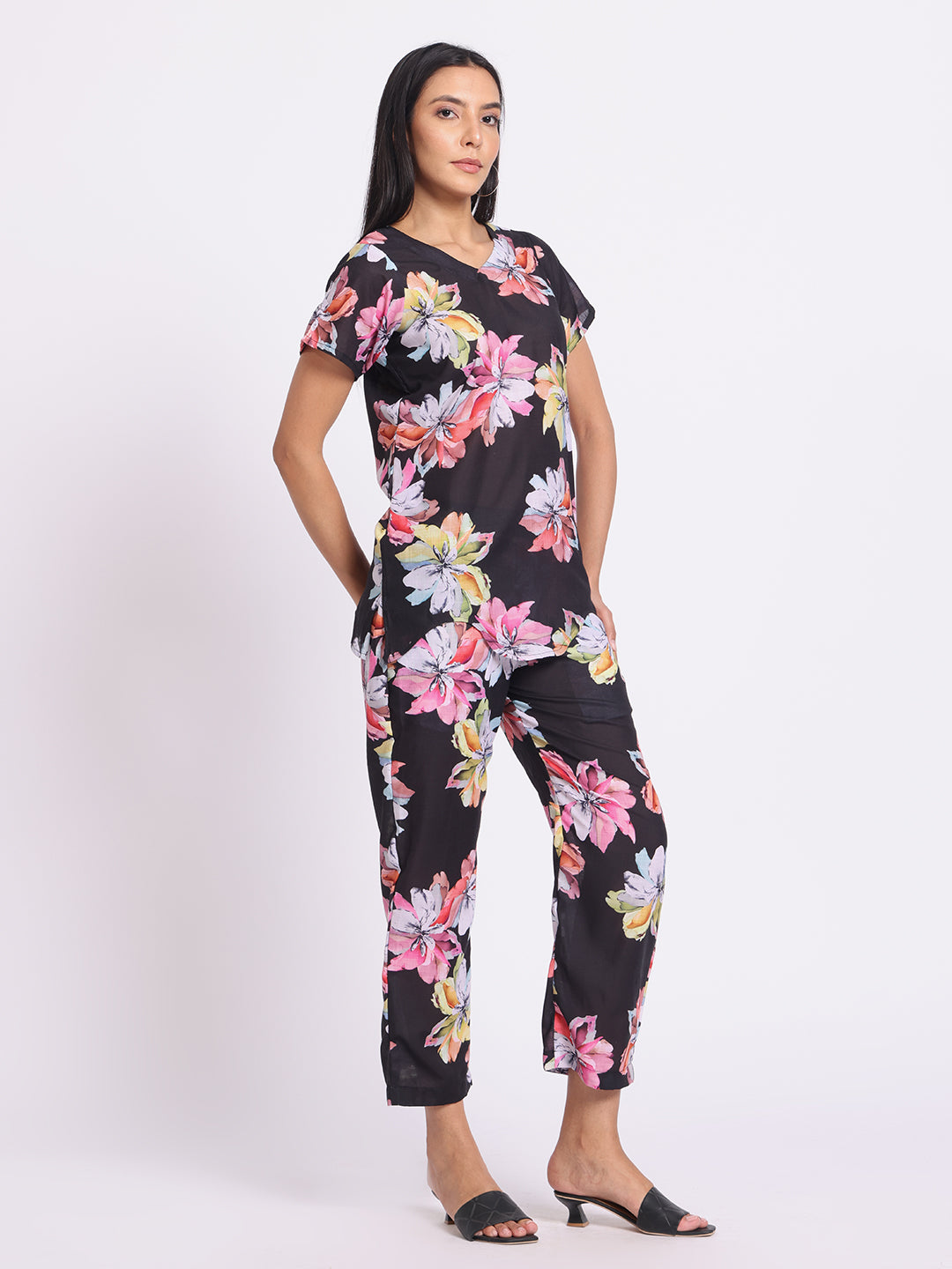 Floral Print Co Ord Set with Relaxed Fit Top and Straight Pants