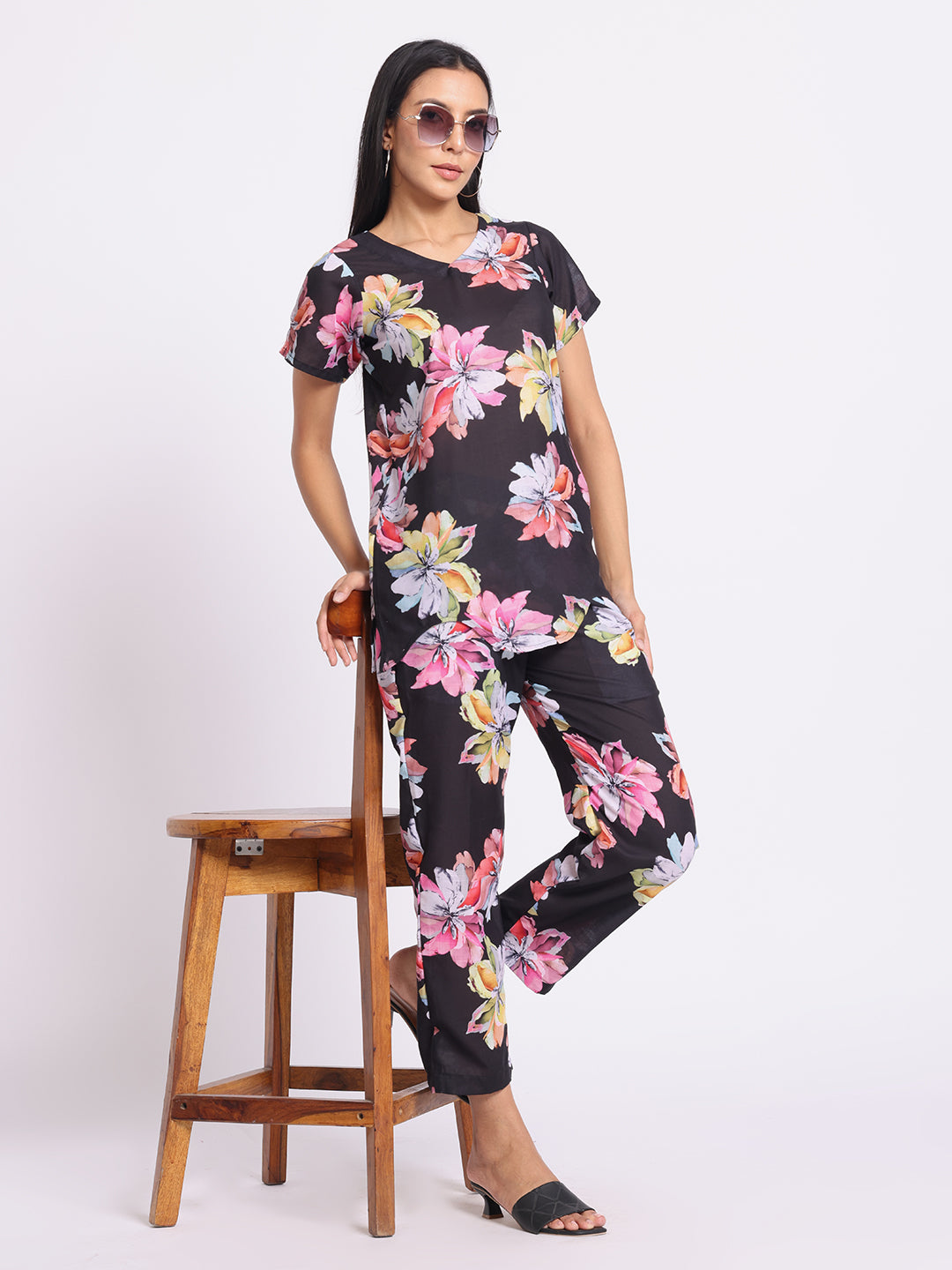 Floral Print Co Ord Set with Relaxed Fit Top and Straight Pants