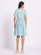 Floral Print A Line Dress with V Neck and Soft Pleated Fall