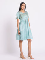 Floral Print A Line Dress with V Neck and Soft Pleated Fall