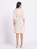 Floral Print A Line Dress with Embroidered Yoke