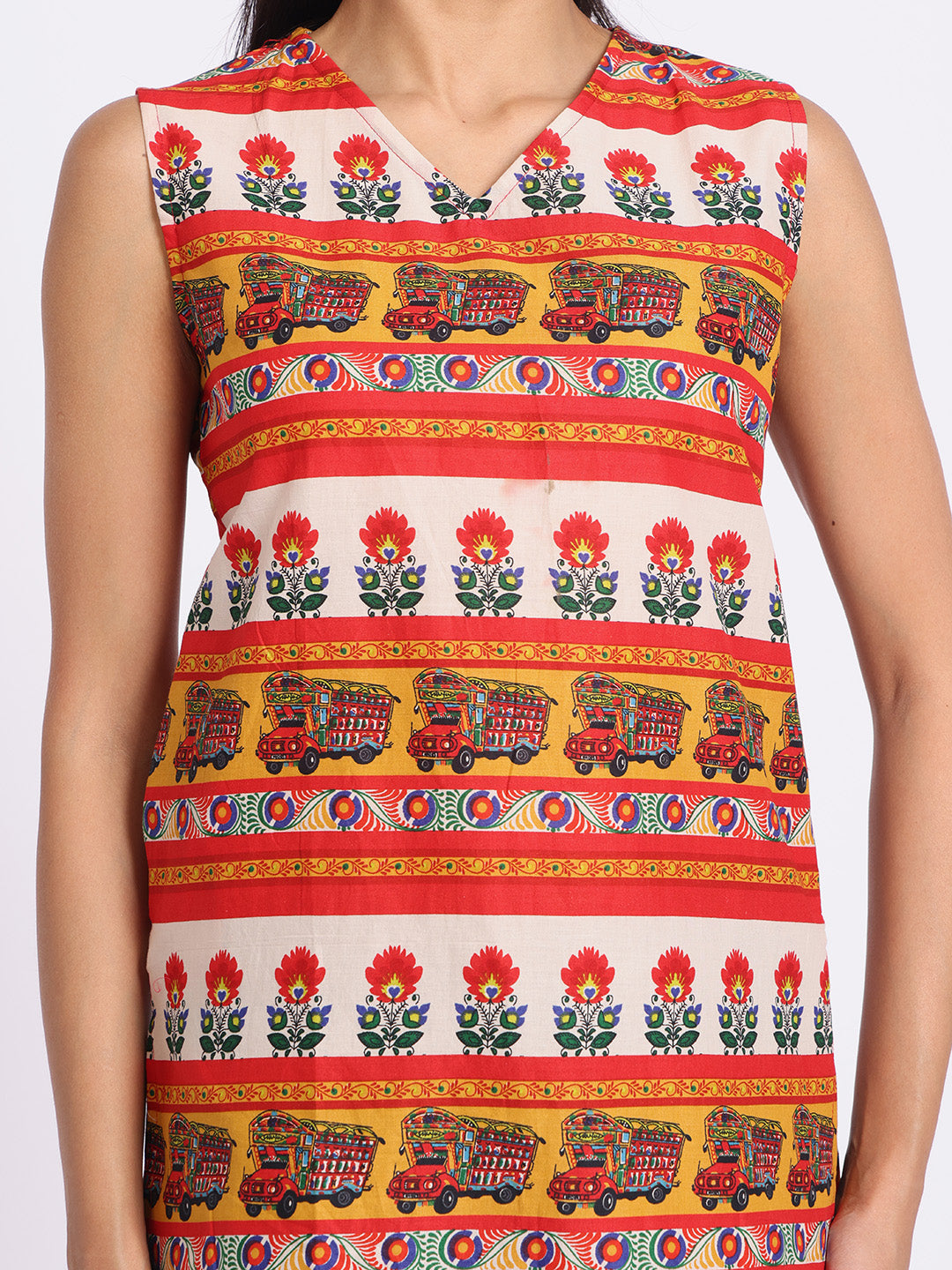 Printed Sleeveless Top with V Neck and Relaxed Fit