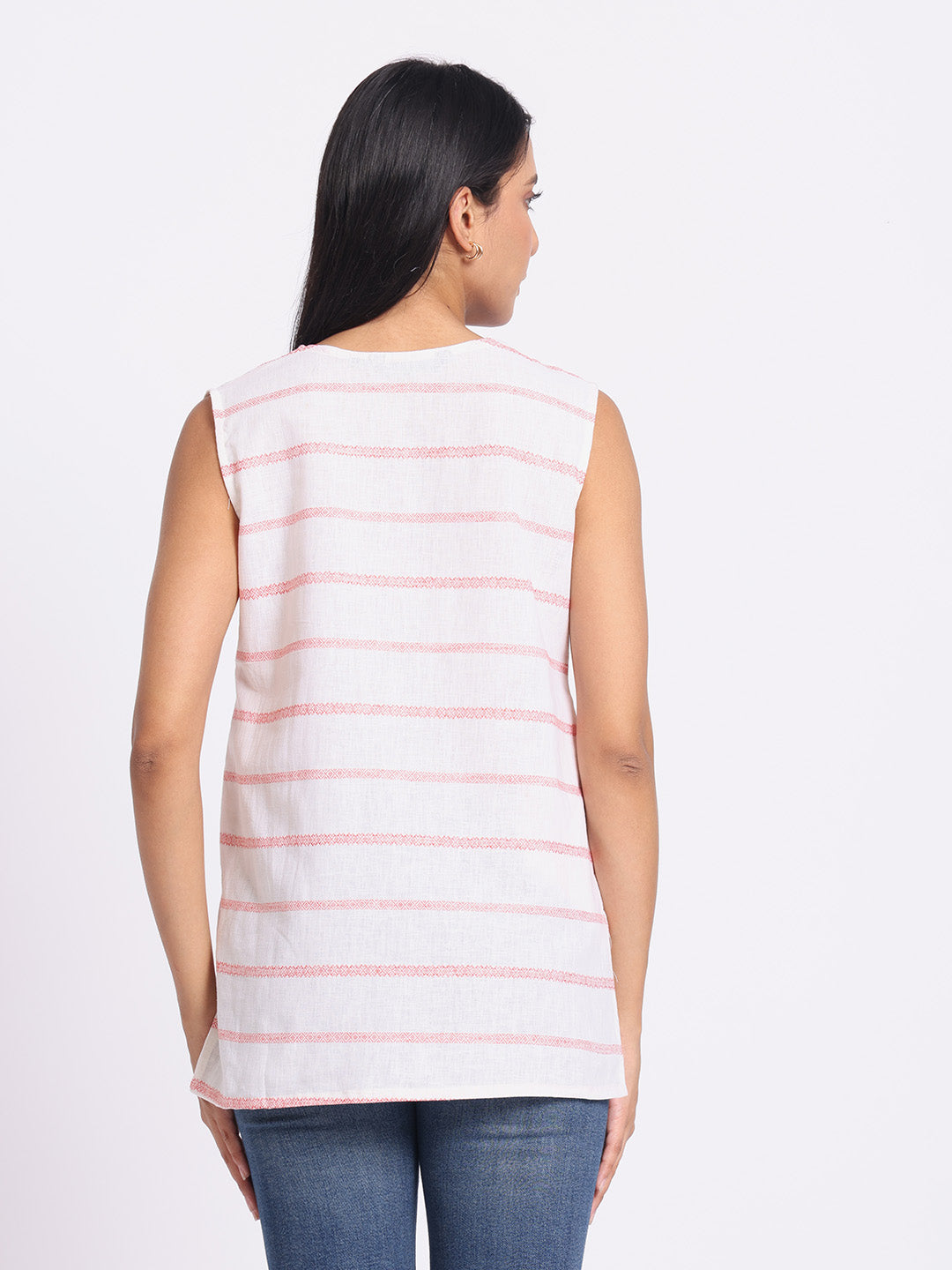 Striped Sleeveless Top with V Neck and Relaxed Fit