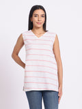 Striped Sleeveless Top with V Neck and Relaxed Fit