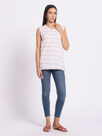Striped Sleeveless Top with V Neck and Relaxed Fit