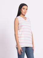 Striped Sleeveless Top with V Neck and Relaxed Fit