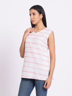 Striped Sleeveless Top with V Neck and Relaxed Fit