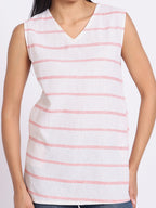 Striped Sleeveless Top with V Neck and Relaxed Fit