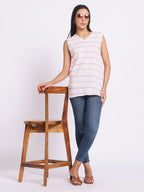 Striped Sleeveless Top with V Neck and Relaxed Fit
