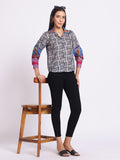 Printed Shirt with Contrast Sleeves and Classic Collar