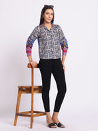 Printed Shirt with Contrast Sleeves and Classic Collar