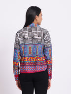 Printed Shirt with Contrast Sleeves and Classic Collar