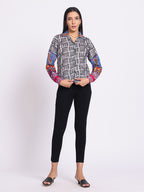 Printed Shirt with Contrast Sleeves and Classic Collar