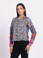 Printed Shirt with Contrast Sleeves and Classic Collar