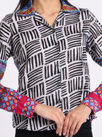 Printed Shirt with Contrast Sleeves and Classic Collar