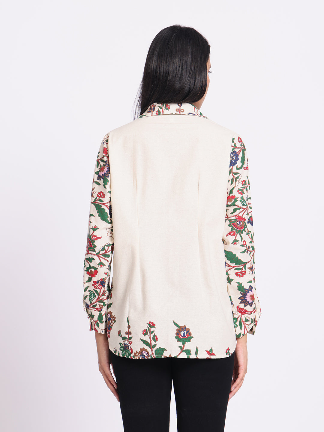 Button Down Shirt with Printed Sleeves and Classic Collar