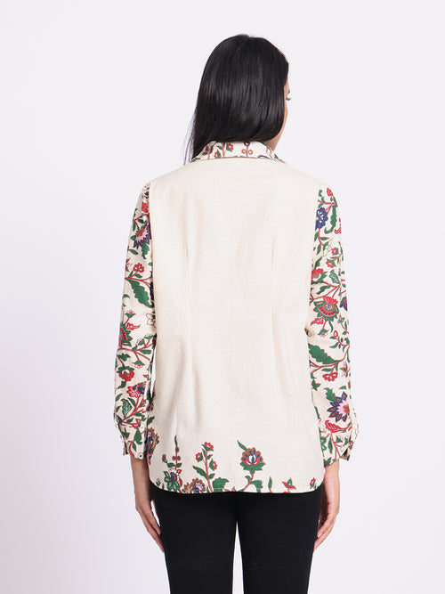 Button Down Shirt with Printed Sleeves and Classic Collar