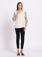 Button Down Shirt with Printed Sleeves and Classic Collar