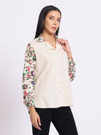Button Down Shirt with Printed Sleeves and Classic Collar