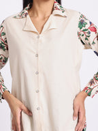 Button Down Shirt with Printed Sleeves and Classic Collar