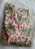 Palm Print V-Neck Flared Dress | Cotton Blend Summer Casual