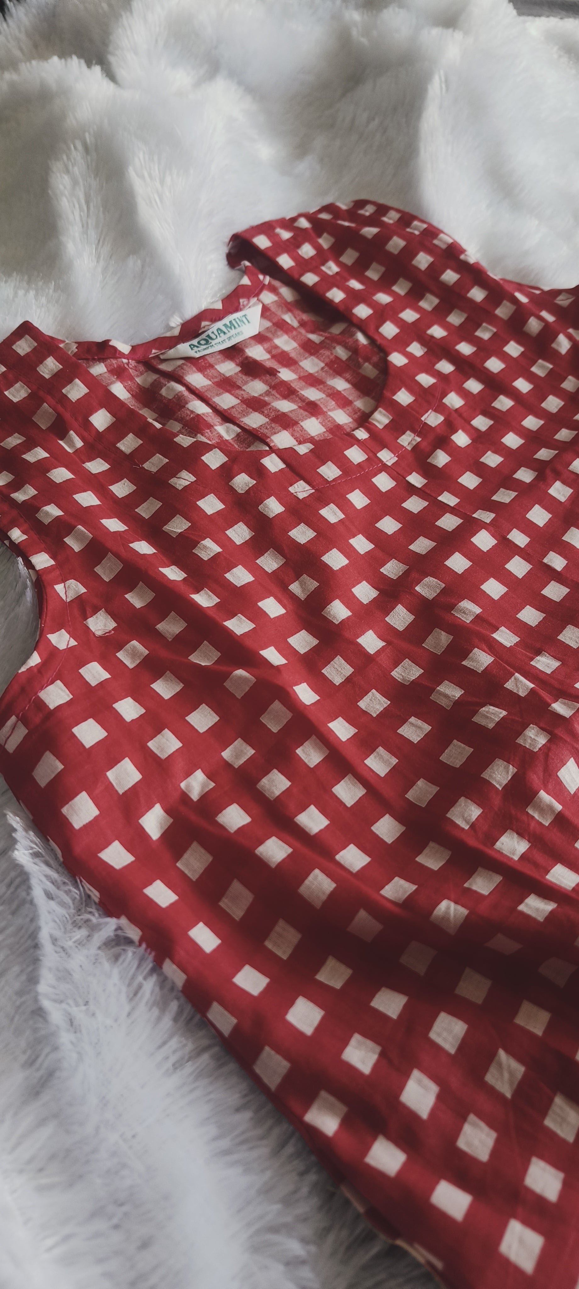 ed Checkered Sleeveless Flared Cotton Dress