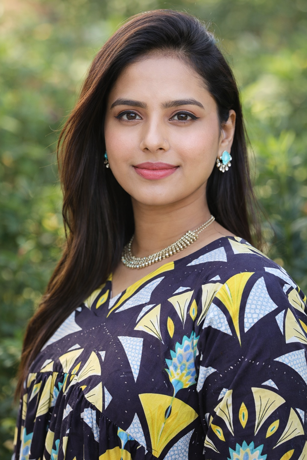 Abstract Print V-Neck Flared Dress | Cotton Blend Casual Chic