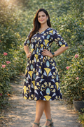 Abstract Print V-Neck Flared Dress | Cotton Blend Casual Chic