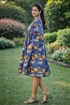 Printed A Line Dress with Full Sleeves and Flowy