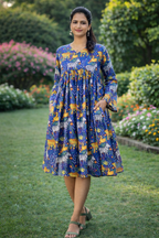 Printed A Line Dress with Full Sleeves and Flowy