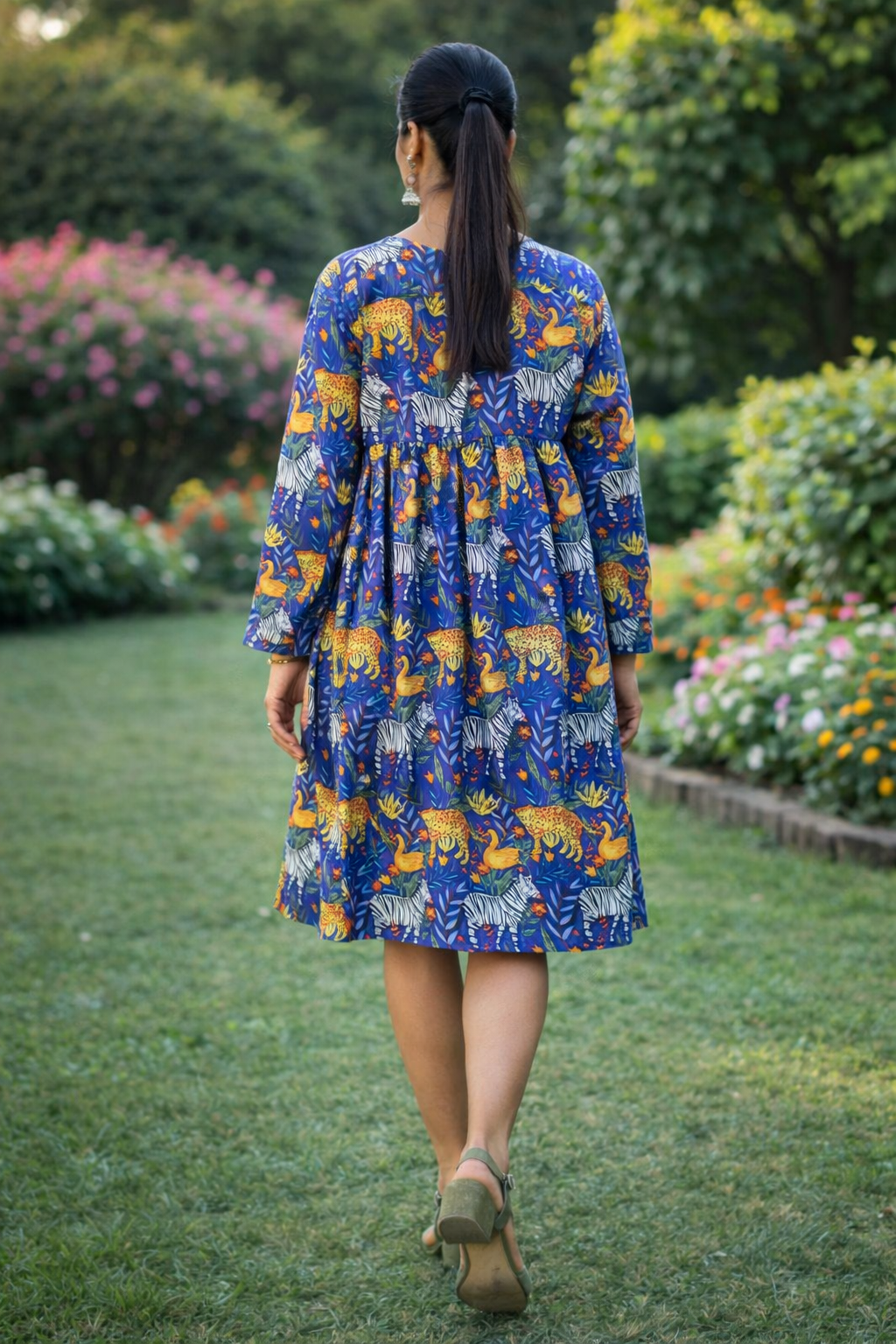 Printed A Line Dress with Full Sleeves and Flowy