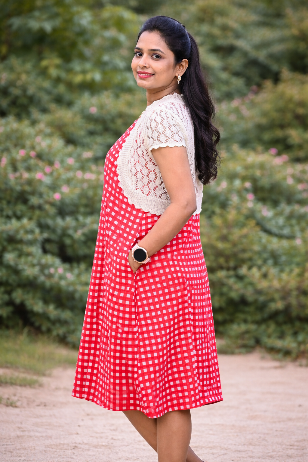 ed Checkered Sleeveless Flared Cotton Dress