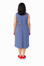 Blue Checked A Line Dress with Sleeveless Design