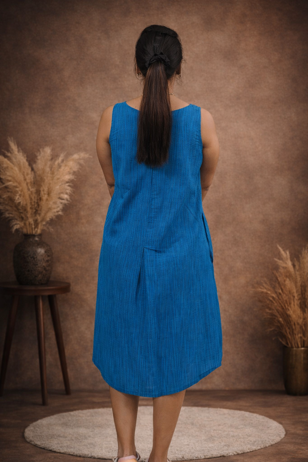 Solid A Line Dress with Sleeveless Design and Relaxed Fit