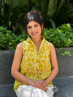 Mustard Floral Handcrafted Cotton Waistcoat Top