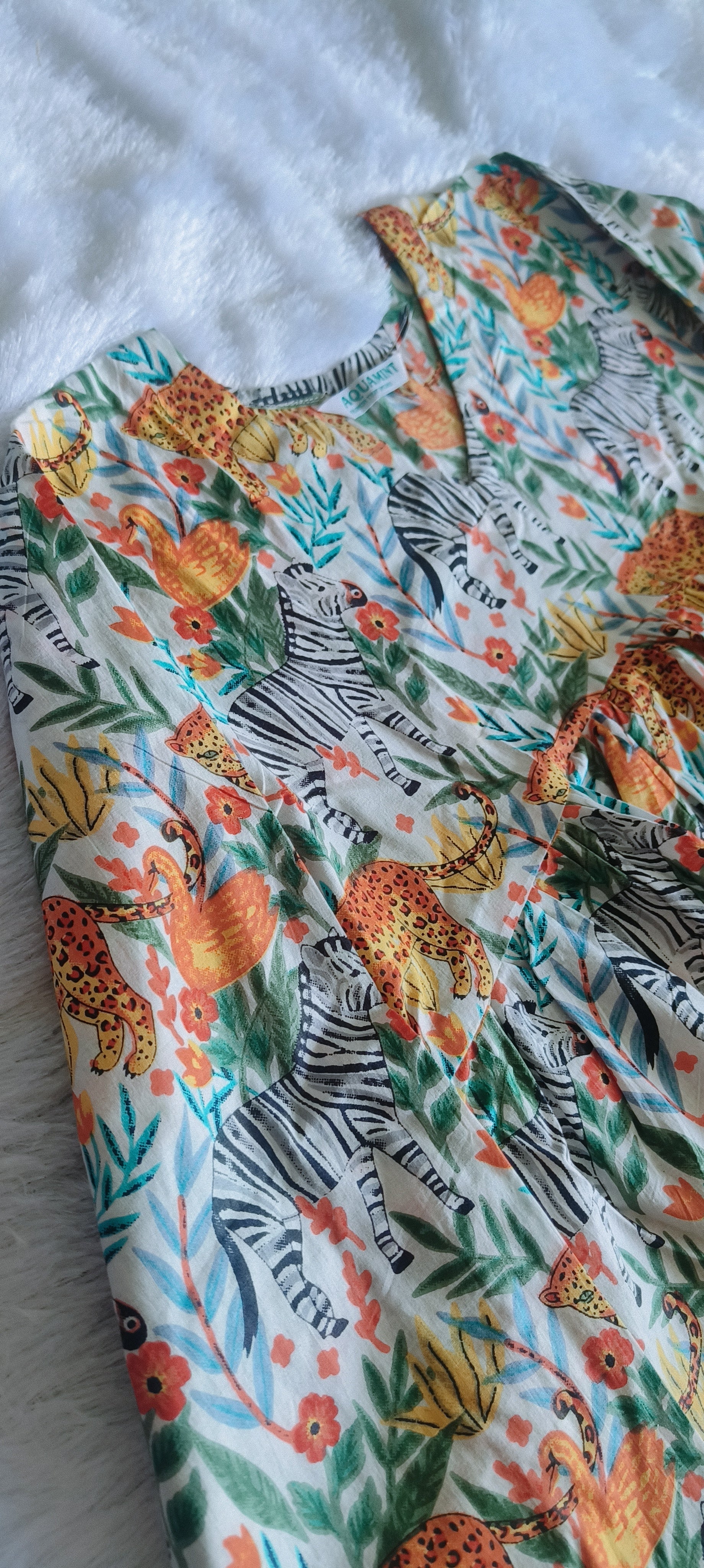 Printed A Line Dress with Gathered Yoke and Flowy Silhouette