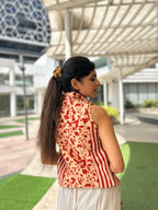 Floral Sleeveless Bagru Handcrafted Hand Block Cotton Waistcoat Top