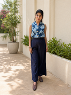 Navy Blue Floral Cotton Waistcoat – Back View