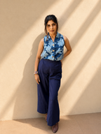 Navy Blue Floral Cotton Waistcoat – Back View