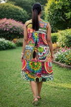 Multicolor Patchwork Sleeveless Flared Cotton Dress