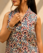 Bagru Handcrafted Floral Cotton Waistcoat Top
