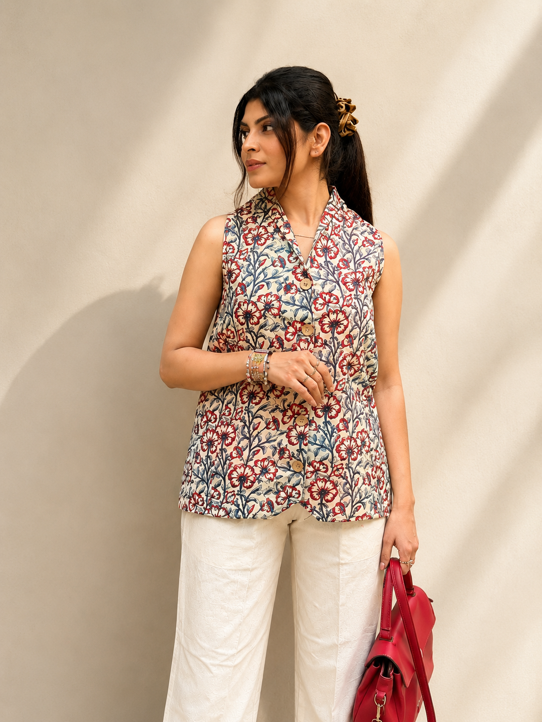 Bagru Handcrafted Floral Cotton Waistcoat Top