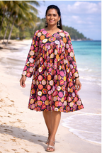 Pomegranate Print Flared Jaipur Cotton Dress