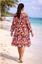Pomegranate Print Flared Jaipur Cotton Dress