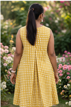 Checked A Line Dress with Sleeveless Design and Flowy Fit