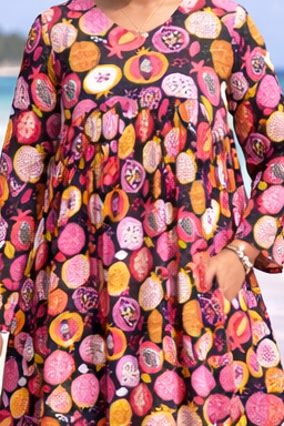Pomegranate Print Flared Jaipur Cotton Dress